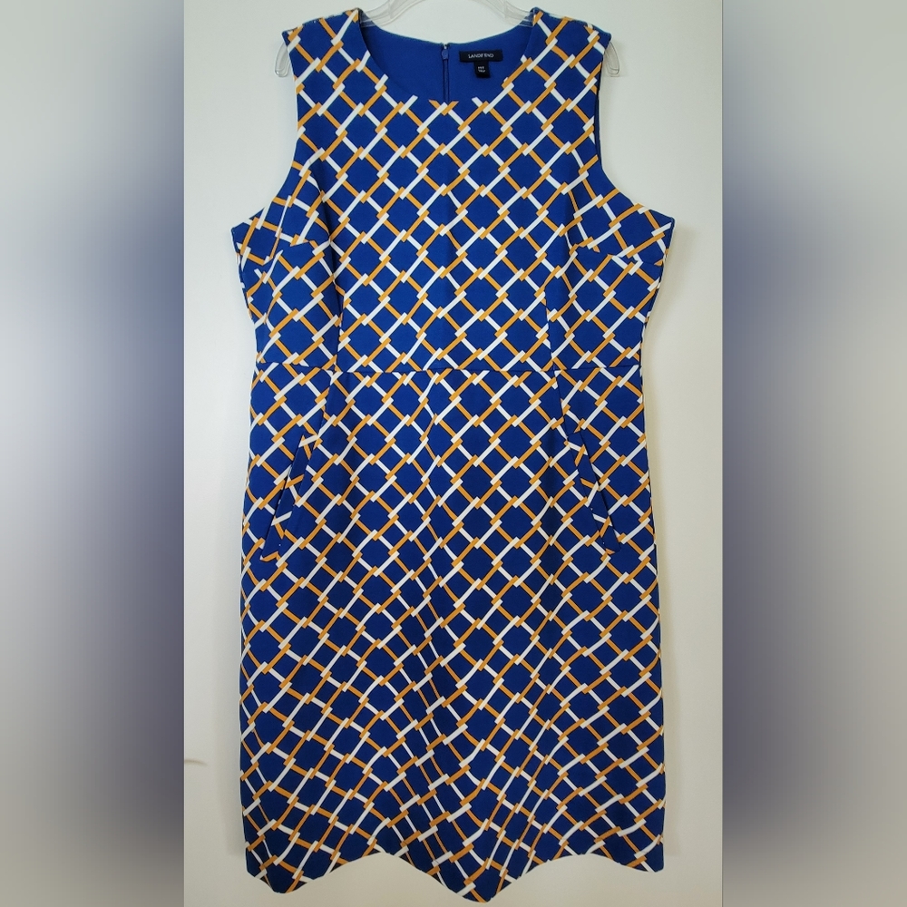 NWOT XL Ponte Knit Sleeveless Midi Dress Lands' End Bodycon Blue Lattice